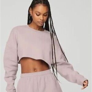 ALO YOGA  Tan Extreme Crop Crewneck Pullover Sweatshirt Sweater Size Small